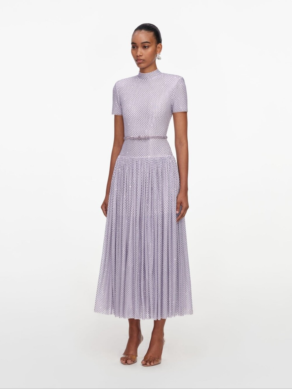 Self Portrait Lilac Rhinestone Midi Dress - Picture 2 of 13